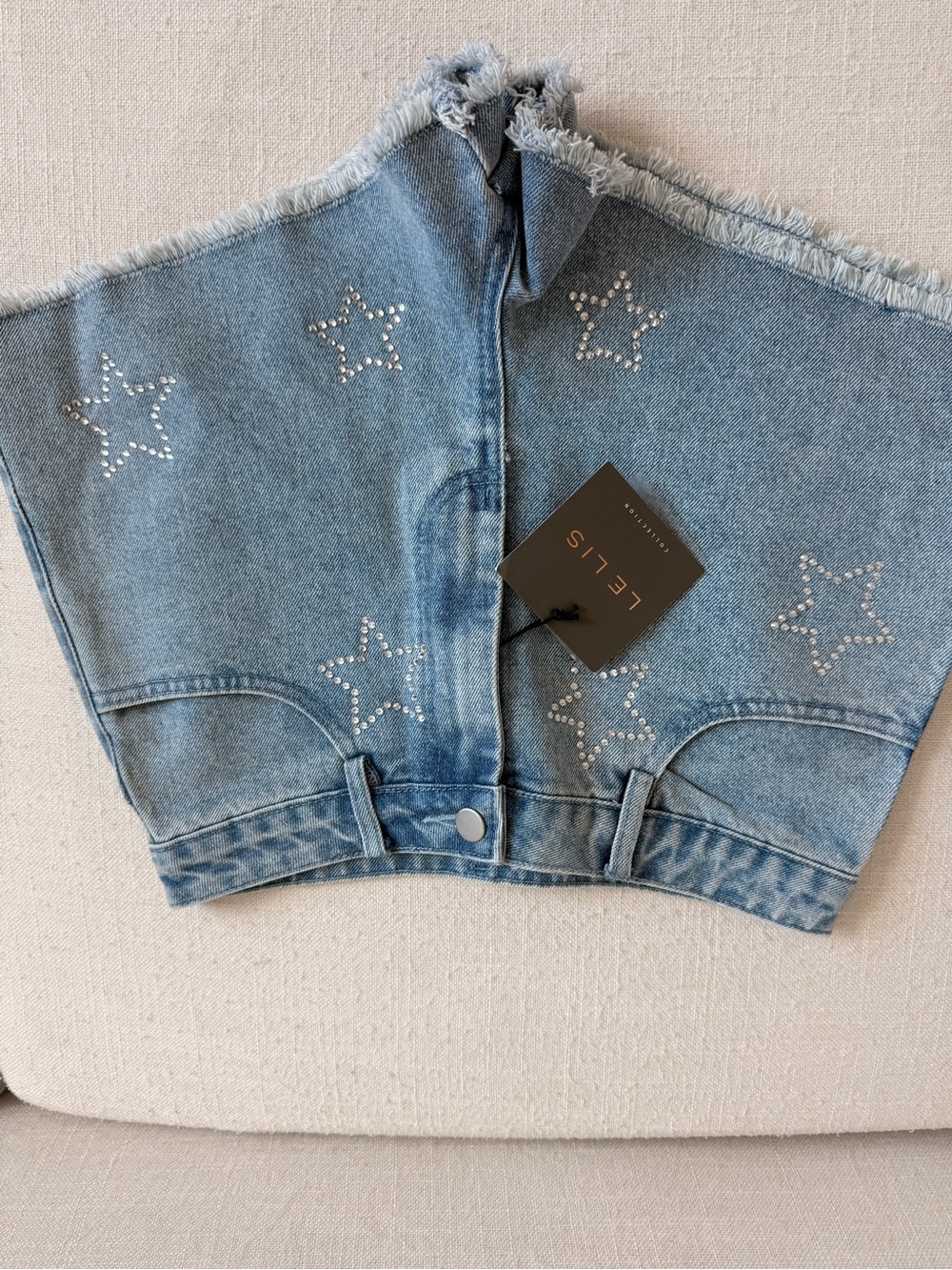 Le Lis Light Blue Denim Shorts with Rhinestone Stars